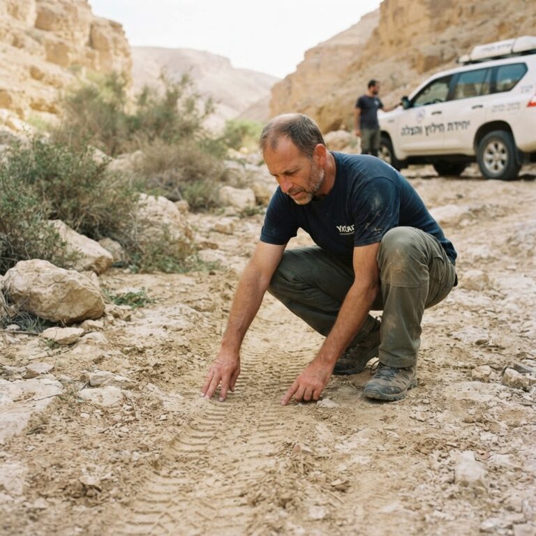 נהג חילוץ מביט בשטח פתוח בעזרת משקפת מקצועית